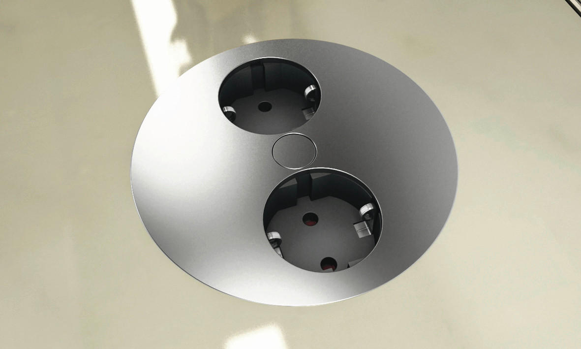 Einbausteckdose Twist Edelstahl 2-Fach ∅ 10,5 cm