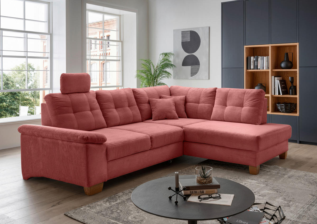 ECKSOFA in Cord Koralle  - Koralle/Naturfarben, Modern, Holz/Textil (274/206cm) - Livetastic