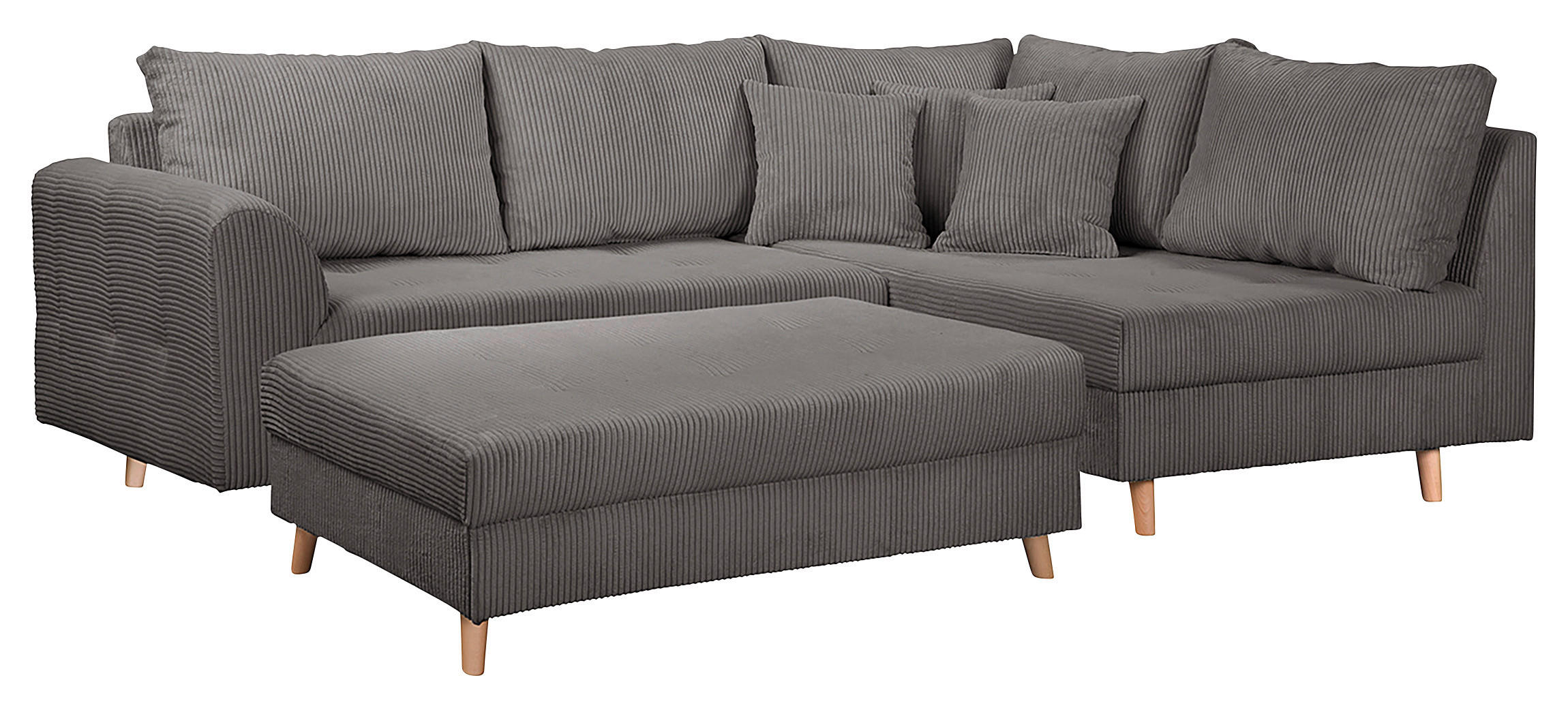 ECKSOFA inkl. Hocker Cord Dunkelgrau  - Dunkelgrau/Naturfarben, Design, Holz/Textil (231/161cm) - P & B