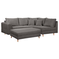 ECKSOFA inkl. Hocker Ariella Dunkelgrau Cord Rückenkissen, Hocker  - Dunkelgrau/Naturfarben, Design, Holz/Textil (231/161cm) - P & B