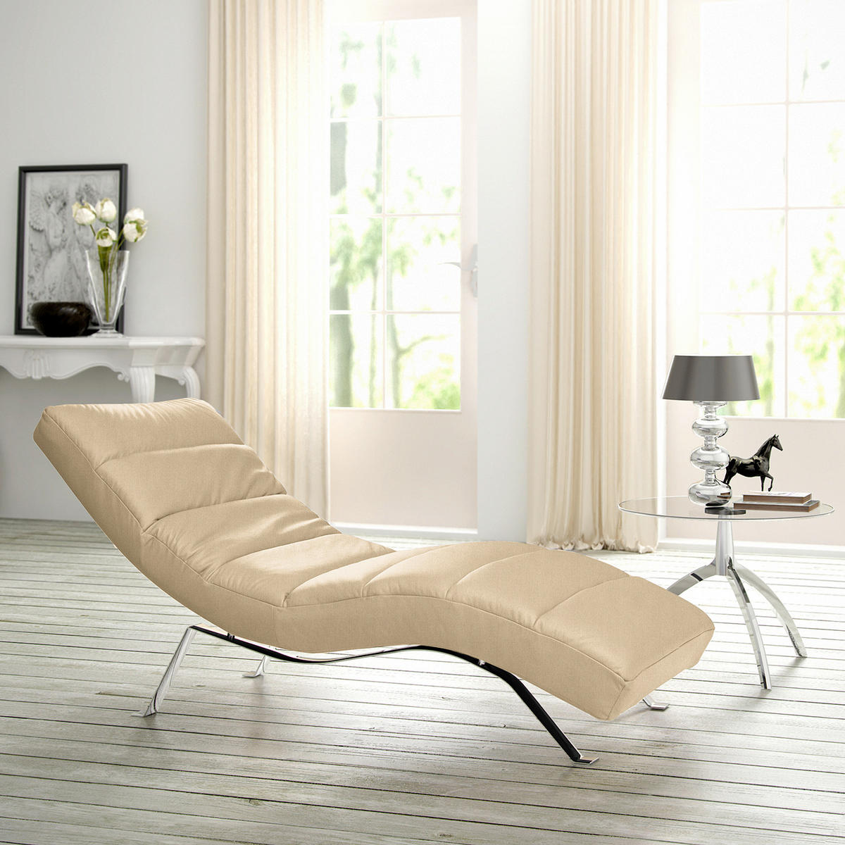 RELAXLIEGE Echtleder Beige  - Beige/Silberfarben, Design, Leder/Metall (65/65-95/171cm) - Livetastic