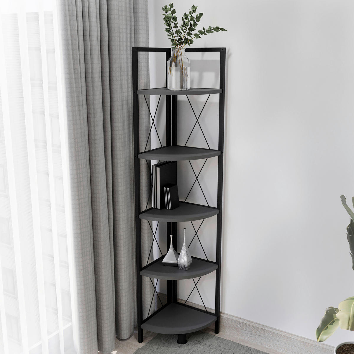 HÖRNHYLLA i 34/160/34 cm antracit, svart  - svart/antracit, Design, metall/trämaterial (34/160/34cm) - MID.YOU