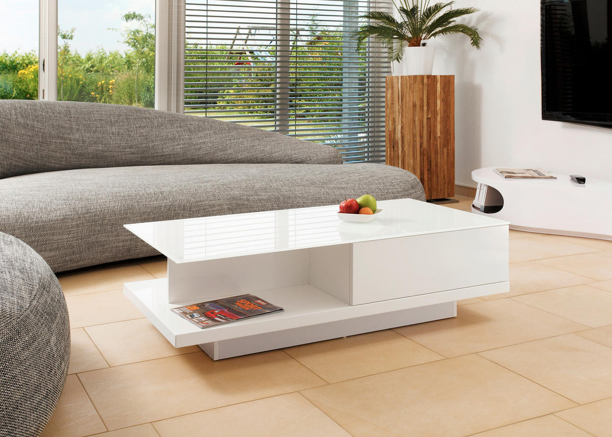 COUCHTISCH in Glas, Holzwerkstoff 120/60/36 cm  - Weiß Hochglanz/Weiß, Design, Glas/Holzwerkstoff (120/60/36cm) - Livetastic