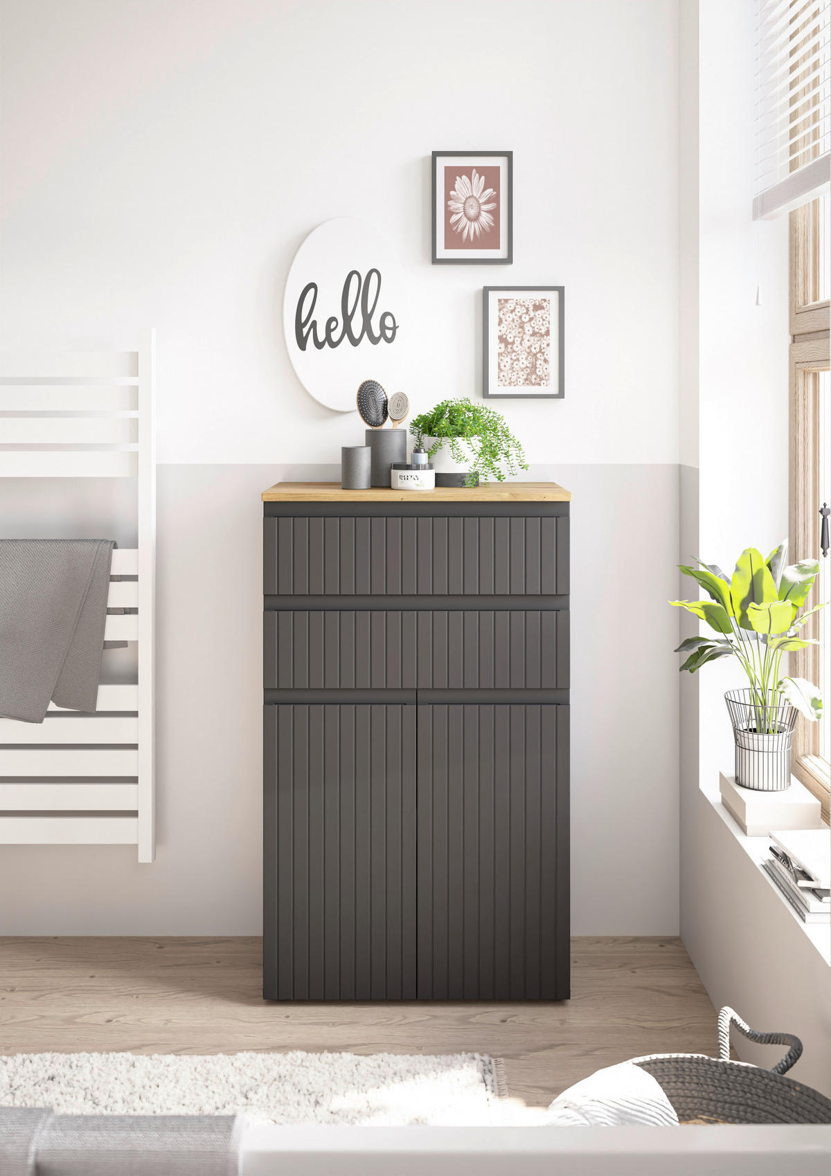 MIDISCHRANK 60/100/31 cm  - Eichefarben/Schwarz, MODERN, Holzwerkstoff/Kunststoff (60/100/31cm) - MID.YOU