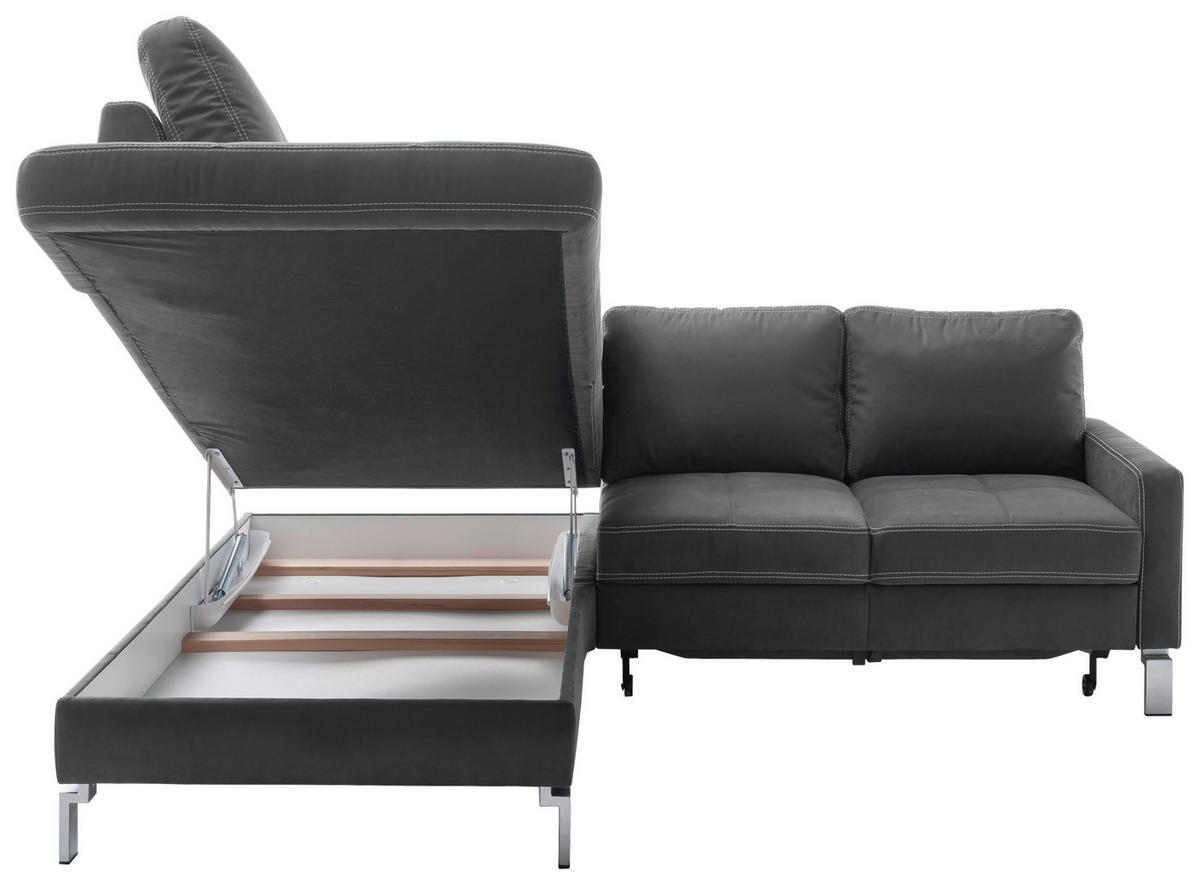 ECKSOFA in Mikrofaser Dunkelgrau  - Chromfarben/Dunkelgrau, Design, Textil/Metall (200/229cm) - Pure Home Lifestyle
