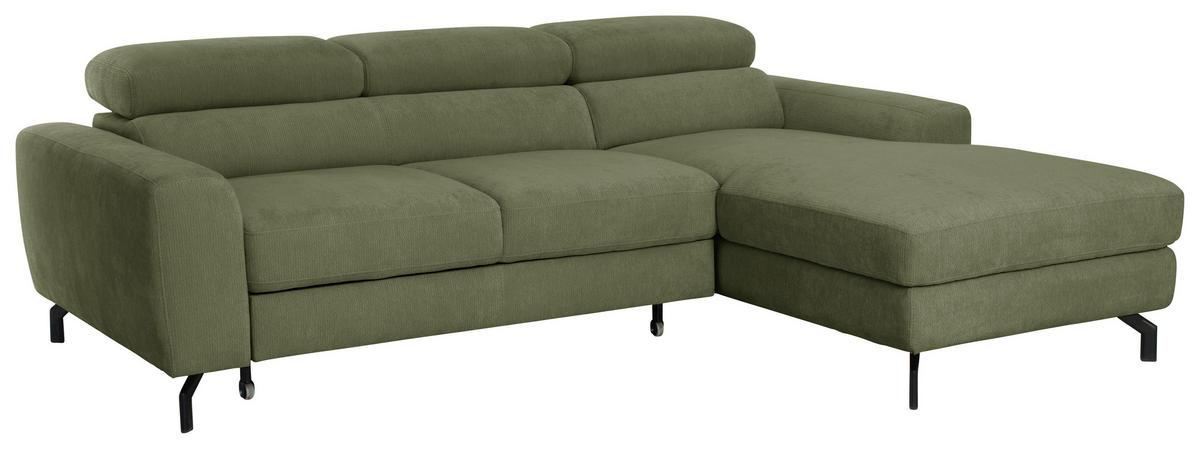 ECKSOFA LARGO in Chenille Grün  226/177 cm  - Schwarz/Grün, Design, Textil/Metall (226/177cm) - Livetastic