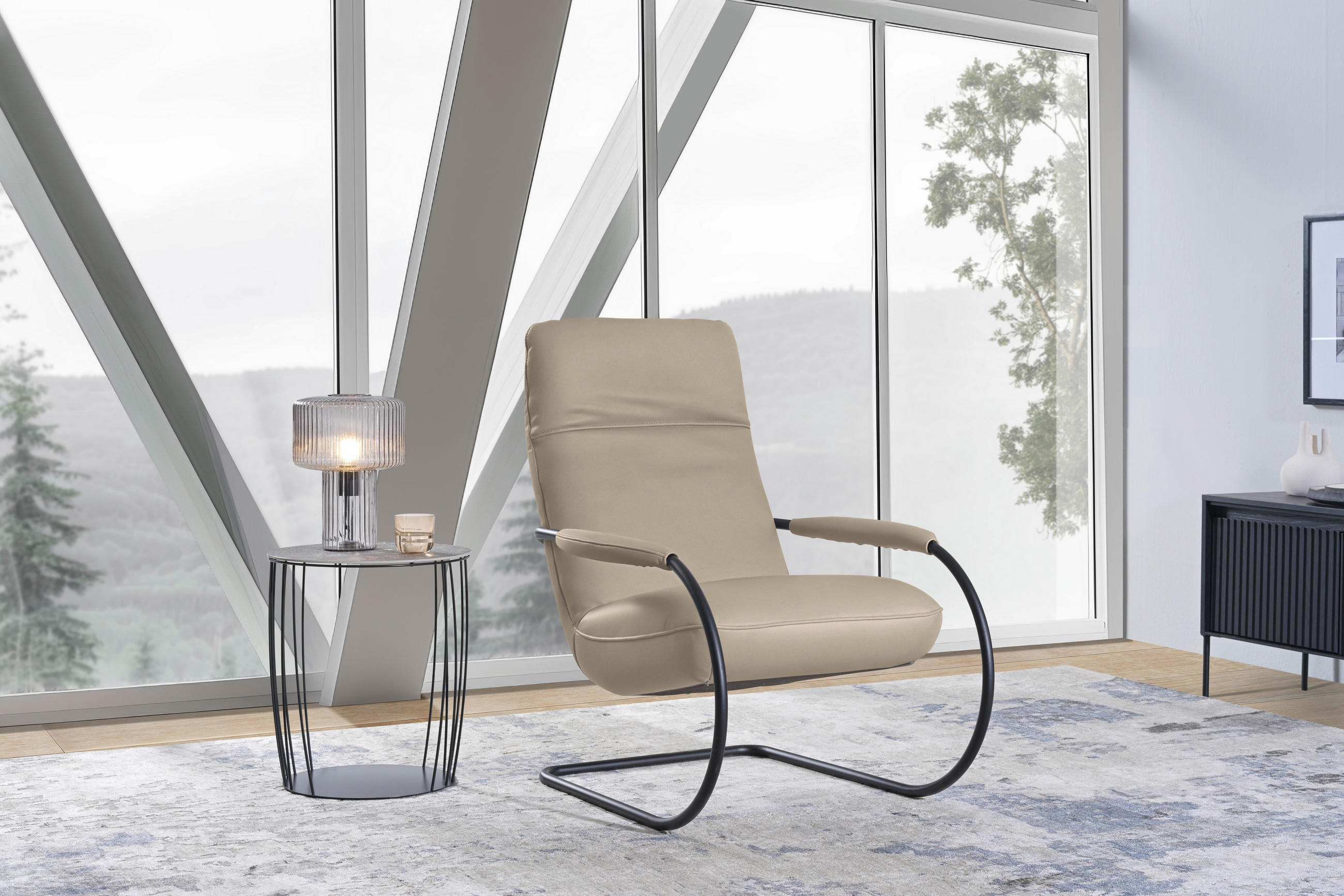 SESSEL in Echtleder Ecru  - Ecru/Schwarz, Design, Leder/Metall (80/104/99cm) - Koinor