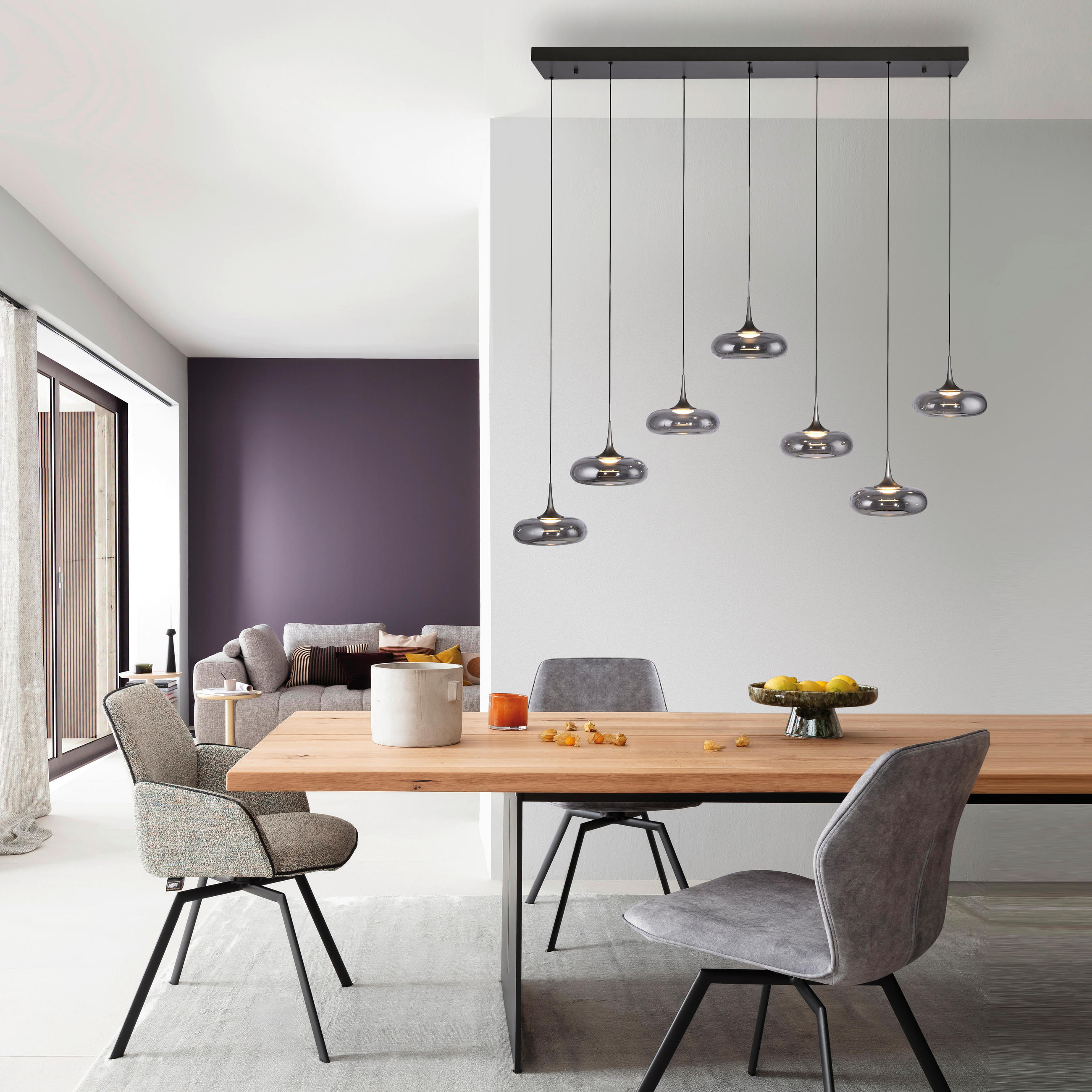 LED-PENDELLEUCHTE SW POSH 140/42/200 cm   - Grau, Design, Glas/Kunststoff (140/42/200cm) - Schöner Wohnen