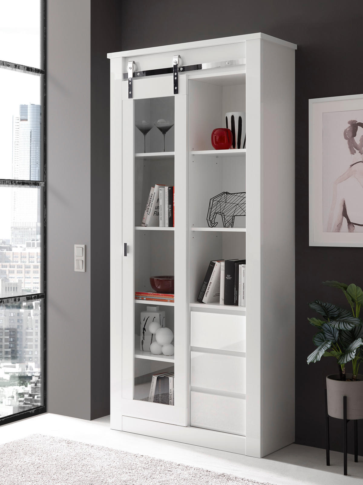 VITRINE  in Weiß, Weiß Hochglanz  - Chromfarben/Weiß Hochglanz, Design, Holzwerkstoff/Metall (93/201/38cm) - Livetastic