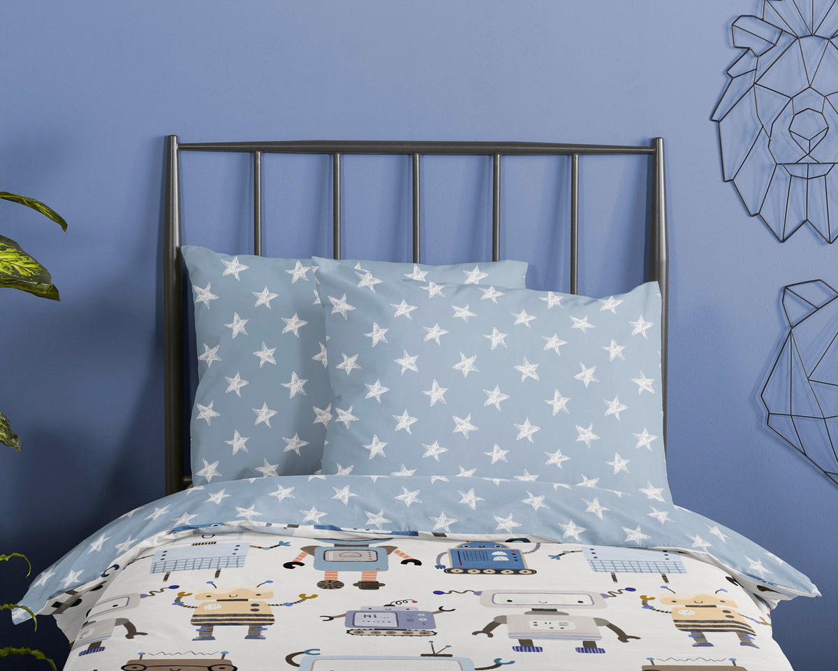 KINDERBETTWÄSCHE 100/135 cm  - Blau/Weiß, Basics, Textil (100/135cm)