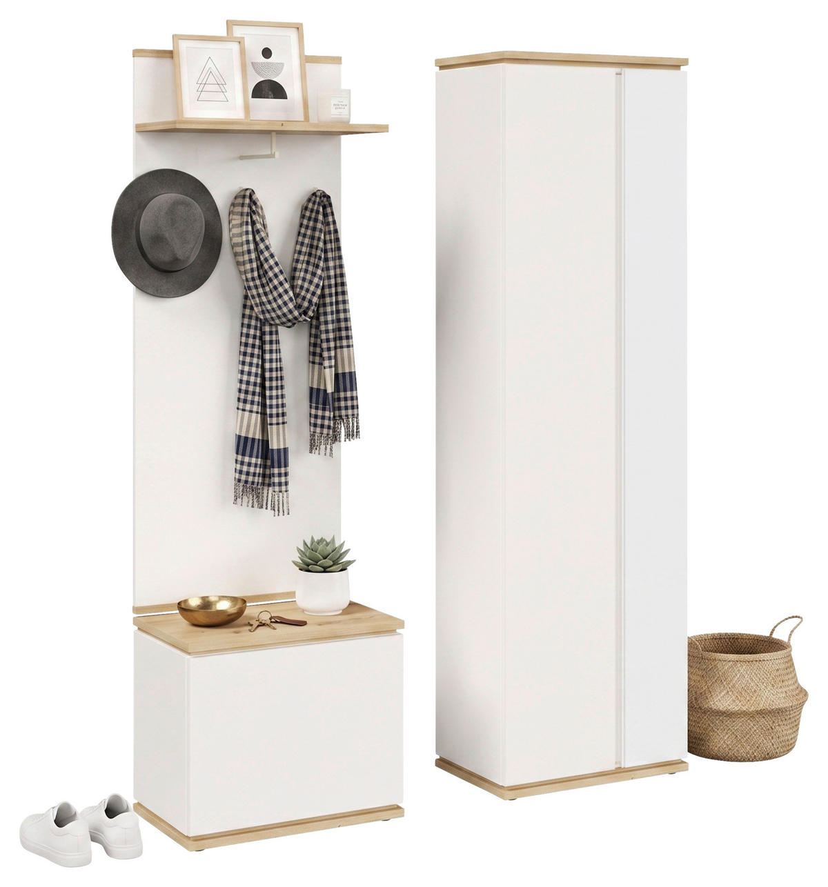 GARDEROBE 3-teilig  in 120/201/38 cm  - Weiß/Eiche Artisan, KONVENTIONELL, Holzwerkstoff (120/201/38cm) - Xora