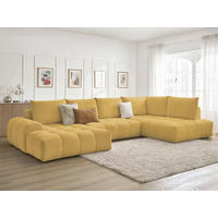 ECKSCHLAFSOFA EVEREST  mit Rücken echt, Armteil links, Armteil rechts Flachgewebe Gelb  - Gelb/Schwarz, MODERN, Kunststoff/Textil (198/423/212cm)