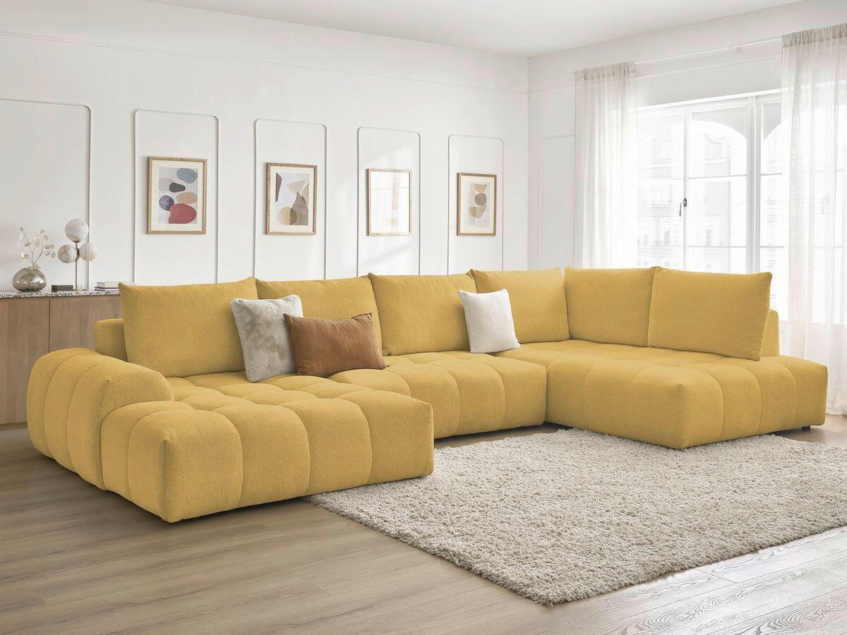 ECKSCHLAFSOFA EVEREST  mit Rücken echt, Armteil links, Armteil rechts Flachgewebe Gelb  - Gelb/Schwarz, MODERN, Kunststoff/Textil (198/423/212cm)