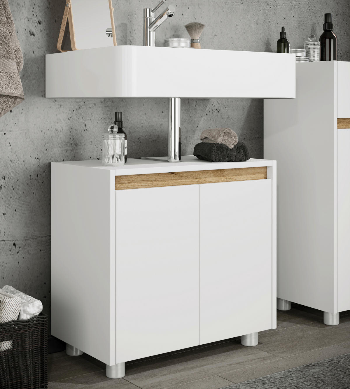 WASCHBECKENUNTERSCHRANK 57/55/33 cm  - Honigeiche/Silberfarben, Trend, Holzwerkstoff/Kunststoff (57/55/33cm) - MID.YOU