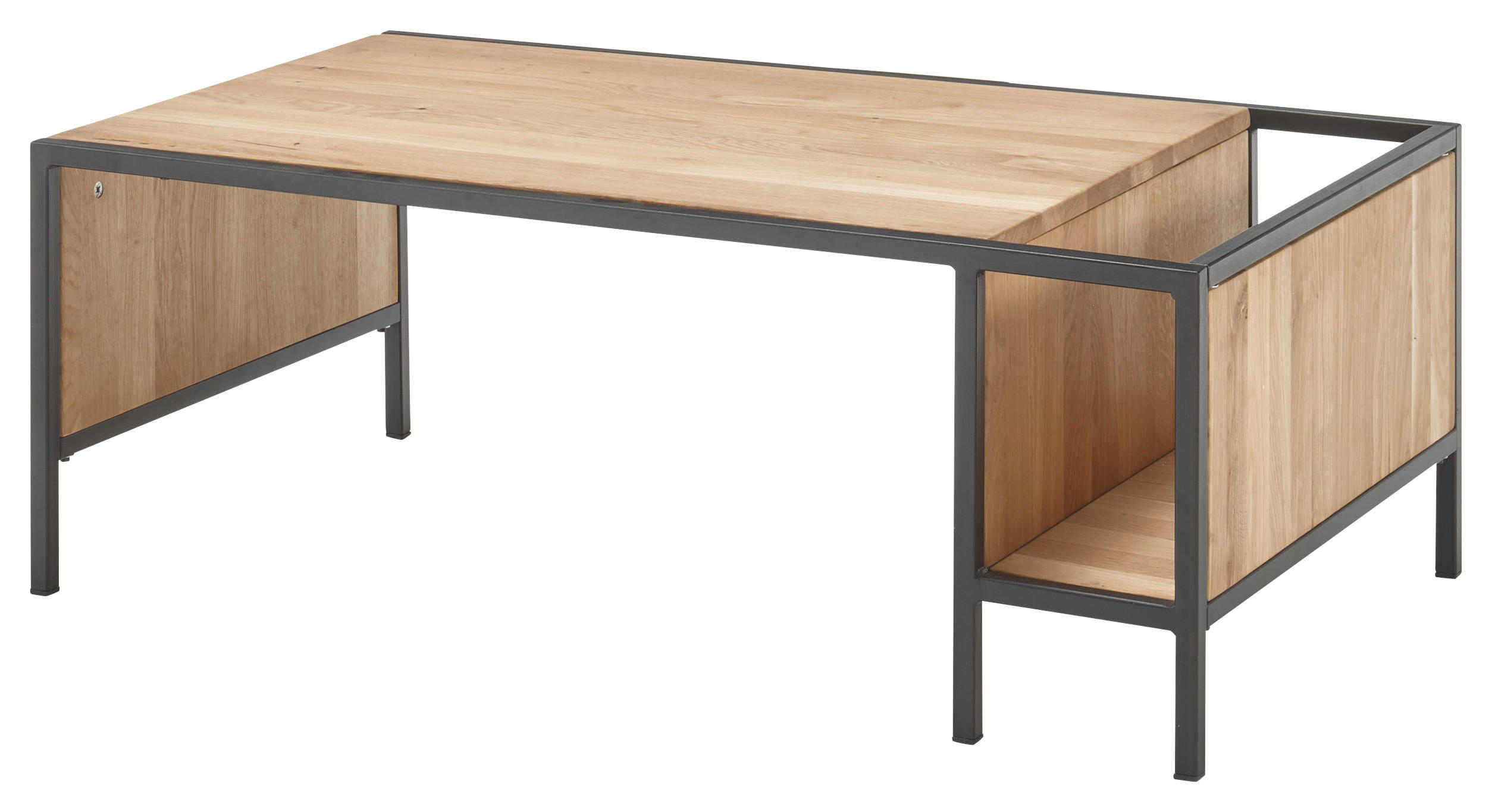 COUCHTISCH Eiche massiv 110/60/40 cm Schwarz, Eichefarben  - Eichefarben/Schwarz, Design, Holz/Metall (110/60/40cm) - MID.YOU