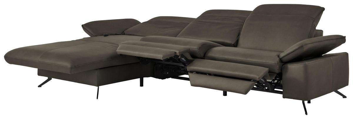 ECKSOFA  Echtleder Graubraun  - Graubraun/Schwarz, Design, Leder/Metall (169/307cm) - Beldomo Premium