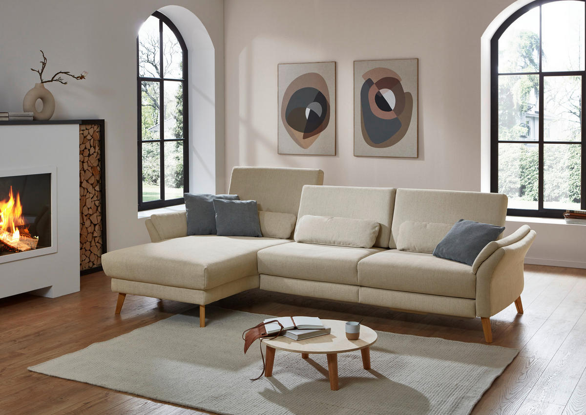 ECKSOFA Beige Chenille, Flachgewebe  - Beige/Naturfarben, Design, Holz/Textil (281/157cm) - Valnatura