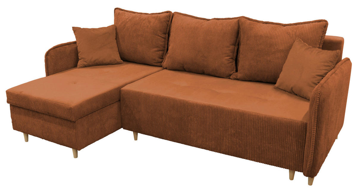 ECKSOFA TEDDY in Cord, Bouclé Rot  142/215 cm  - Rot/Naturfarben, Design, Holz/Textil (142/215cm) - MID.YOU