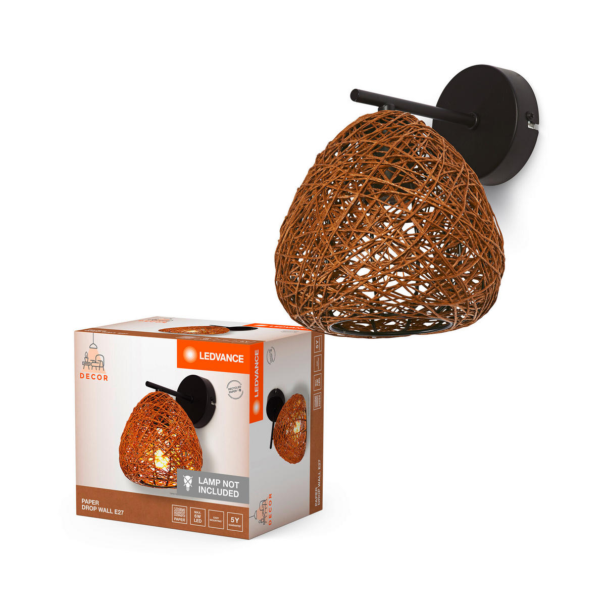 WANDLEUCHTE 16/18,6/21 cm   - Beige, Natur, Papier/Metall (16/18,6/21cm) - Ledvance
