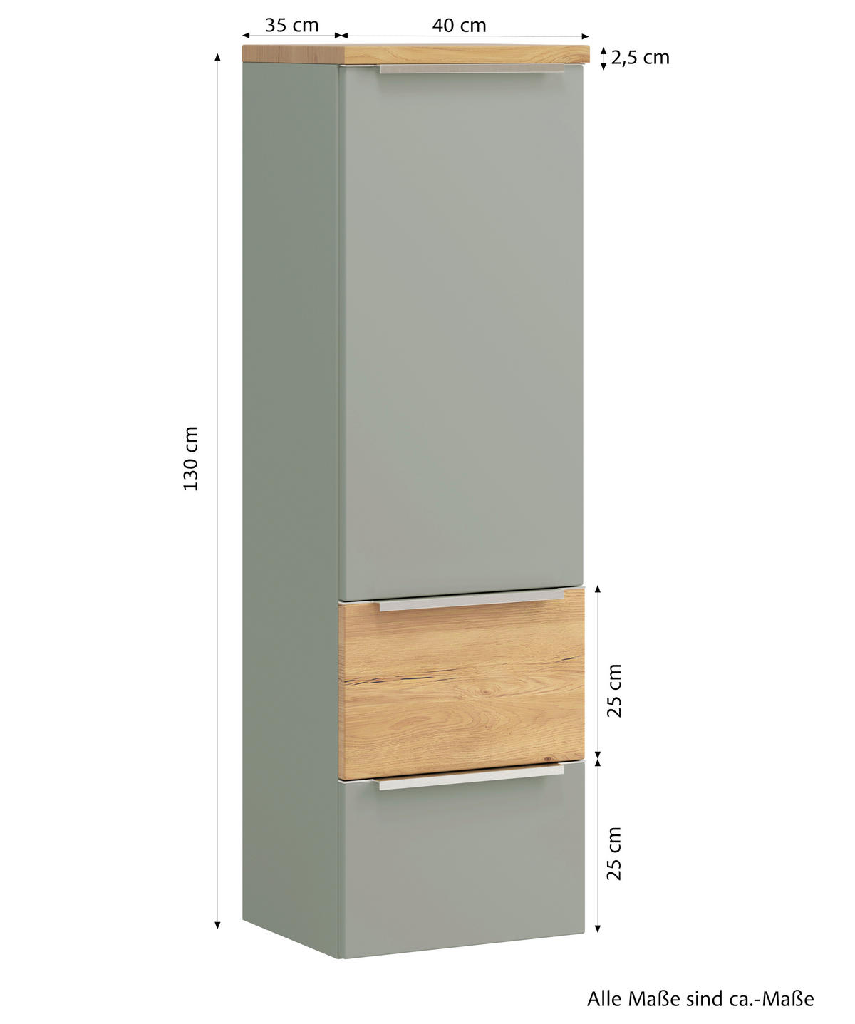 MIDISCHRANK 40/130/35 cm  - Schilfgrün/Wildeiche, Trend, Holzwerkstoff/Metall (40/130/35cm) - Held