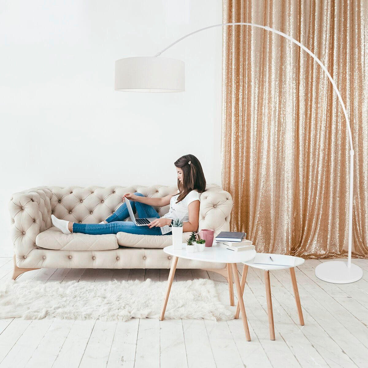 STEHLEUCHTE SPARKLED LIGHT 50/240/230 cm  - Weiß, Trend, Textil/Metall (50/240/230cm)
