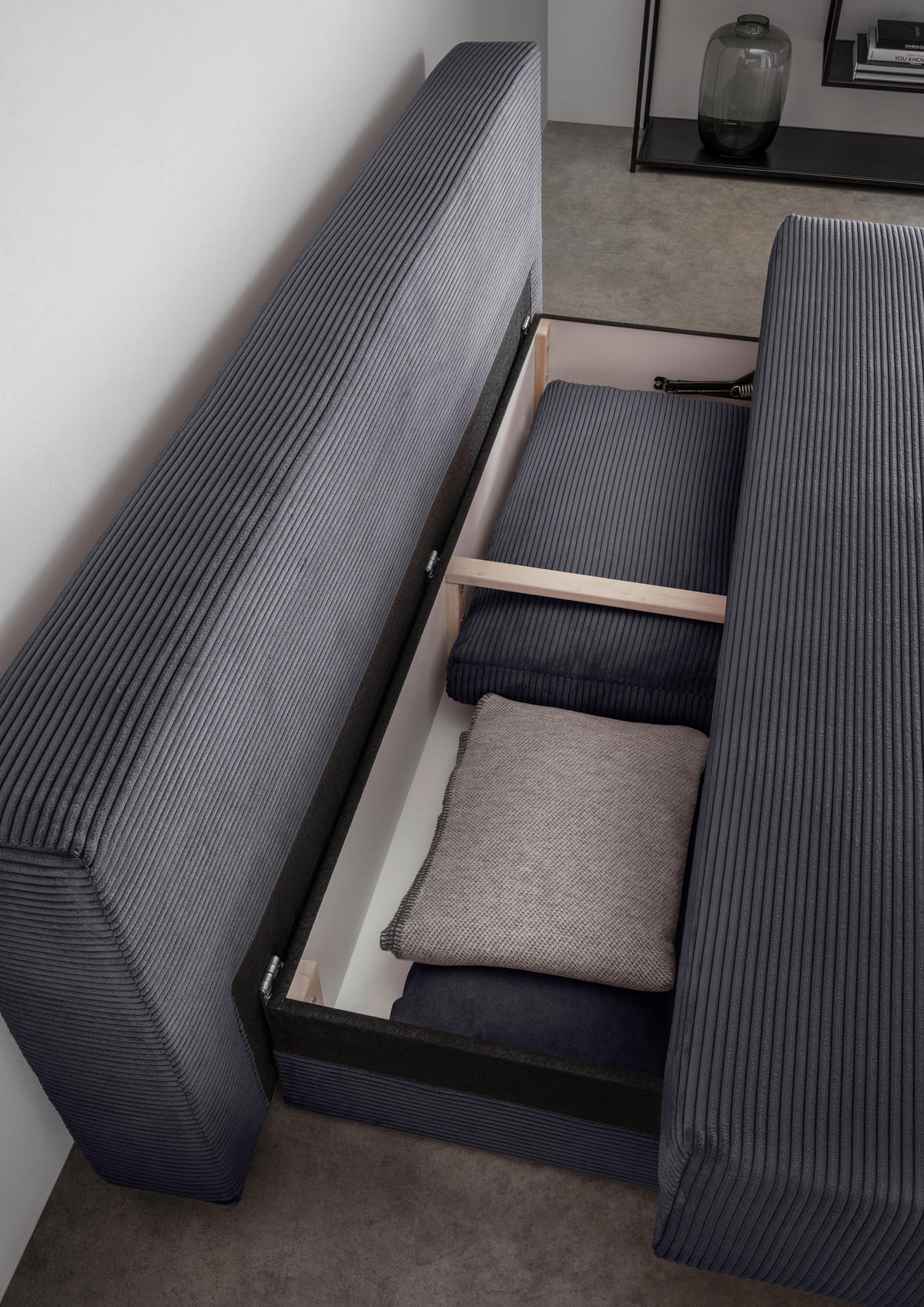 SCHLAFSOFA in Cord Grau  - Schwarz/Grau, Modern, Textil/Metall (198/90/100cm) - Livetastic
