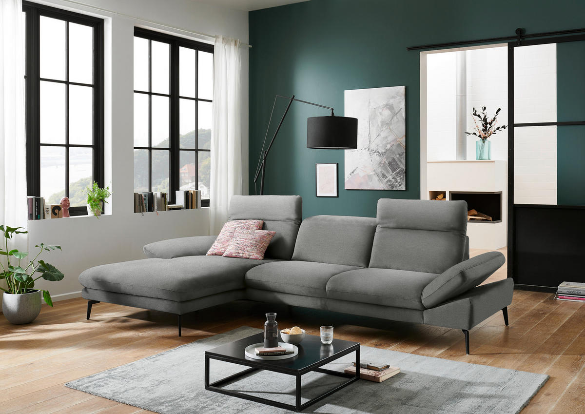 ECKSOFA in Chenille Grau  - Schwarz/Grau, Design, Textil/Metall (188/319cm) - Beldomo System