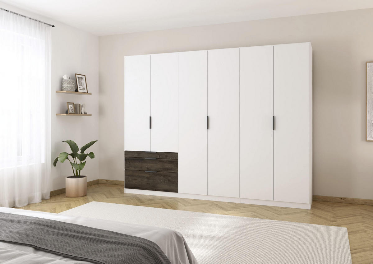 DREHTÜRENSCHRANK in Weiss, Eiche dunkel  - Eiche dunkel/Weiss, Basics, Holzwerkstoff/Metall (271/210/54cm) - Boxxx
