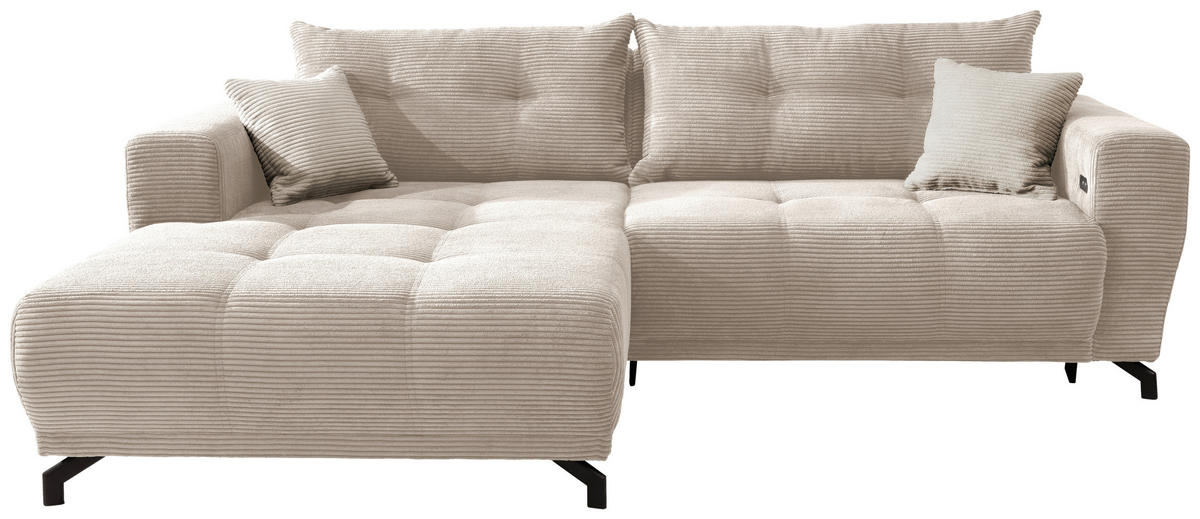 ECKSOFA in Cord Beige  - Beige/Schwarz, Modern, Holz/Textil (177/246cm) - MID.YOU