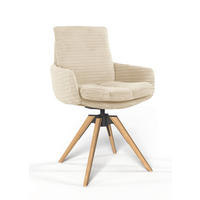 ARMLEHNSTUHL  Beinauswahl, Sitzfläche 360° drehbar, Stoff-/Lederauswahl gerippt  Beige  - Eichefarben/Beige, Design, Holz/Textil (60/91/62cm) - Valdera