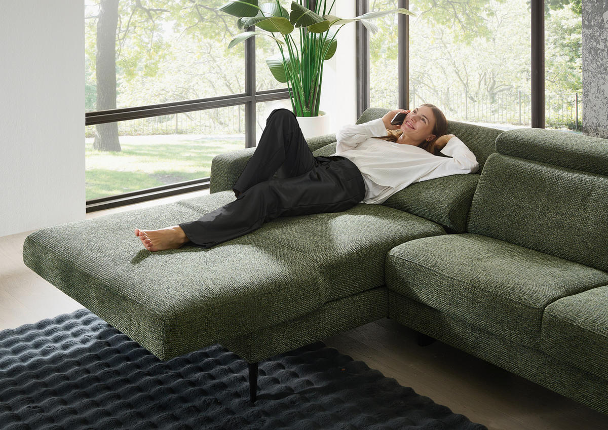 ECKSOFA Grün Chenille  - Schwarz/Grün, KONVENTIONELL, Textil/Metall (177/300cm) - Valdera