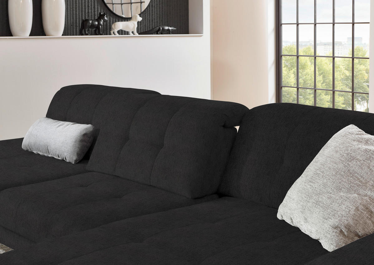ECKSOFA in Flachgewebe Anthrazit  - Anthrazit/Schwarz, Design, Textil/Metall (309/190cm) - Beldomo Style