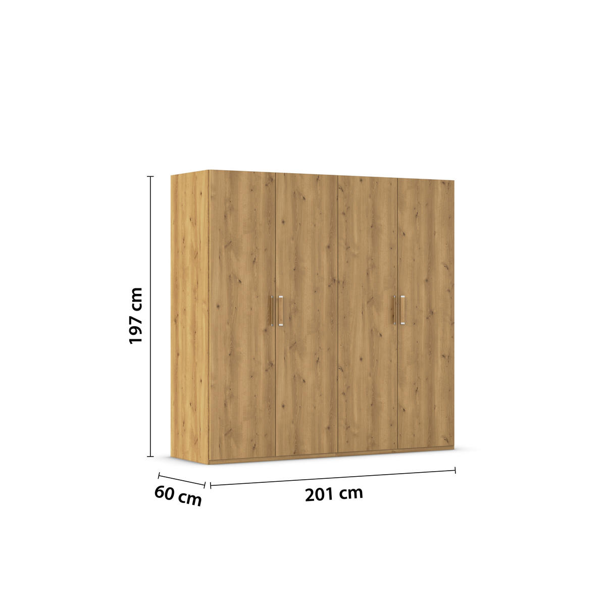 DREHTÜRENSCHRANK 201/197/60 cm 4-türig Eichefarben  - Eichefarben/Silberfarben, Design, Holzwerkstoff/Kunststoff (201/197/60cm) - Novel
