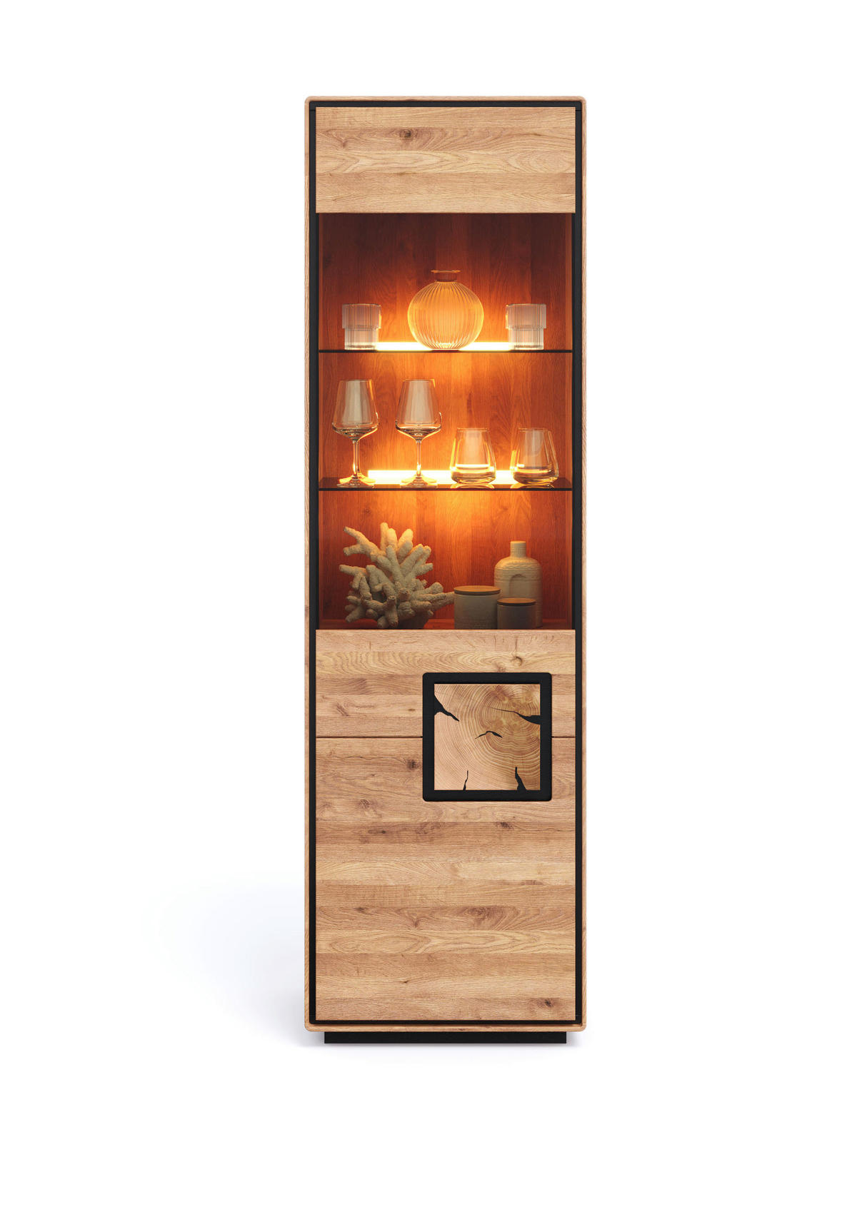VITRINE  in massiv Wildeiche Schwarz, Wildeiche  - Wildeiche/Schwarz, Basics, Glas/Holz (60/203/40cm) - Livetastic