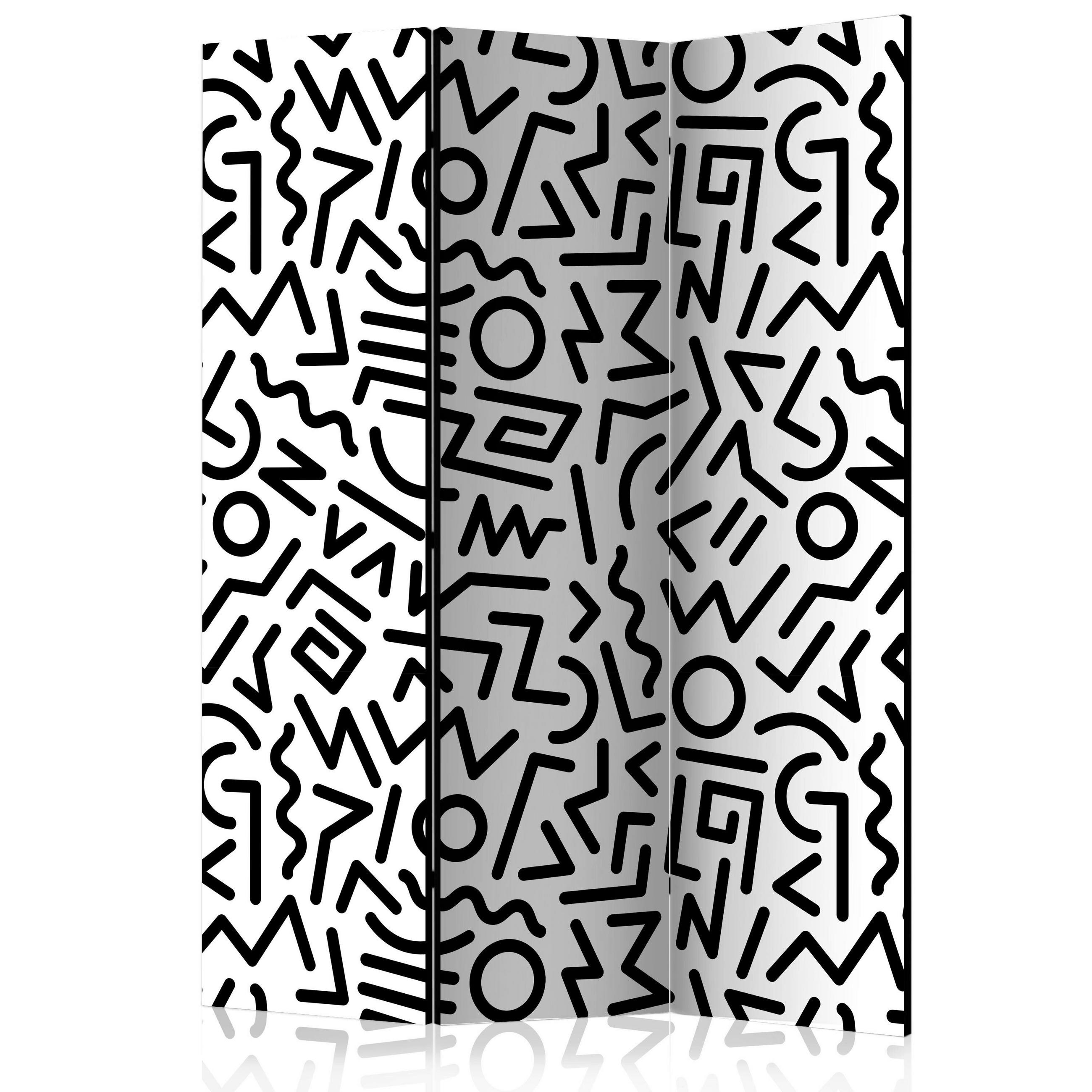 SKÄRMVÄGG  i trä, textil  svart, vit  - vit/svart, Basics, trä/textil (135/172/3cm) - artgeist