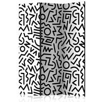 SKÄRMVÄGG  i trä, textil  svart, vit  - vit/svart, Basics, trä/textil (135/172/3cm) - artgeist