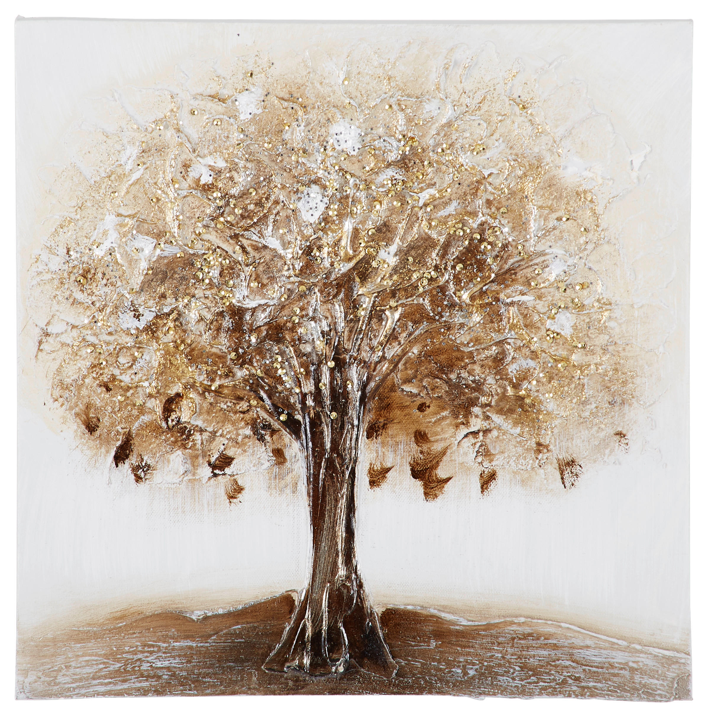 ÖLGEMÄLDE Bäume  - Goldfarben/Hellgrau, Design, Holz/Kunststoff (30/30/2.5cm) - Monee