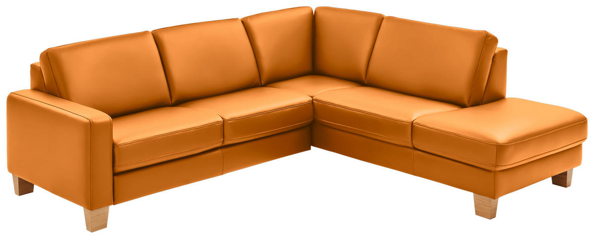 ECKSOFA in Echtleder Currygelb  - Currygelb/Eiche Bianco, Konventionell, Leder/Holz (257/235cm) - Valdera