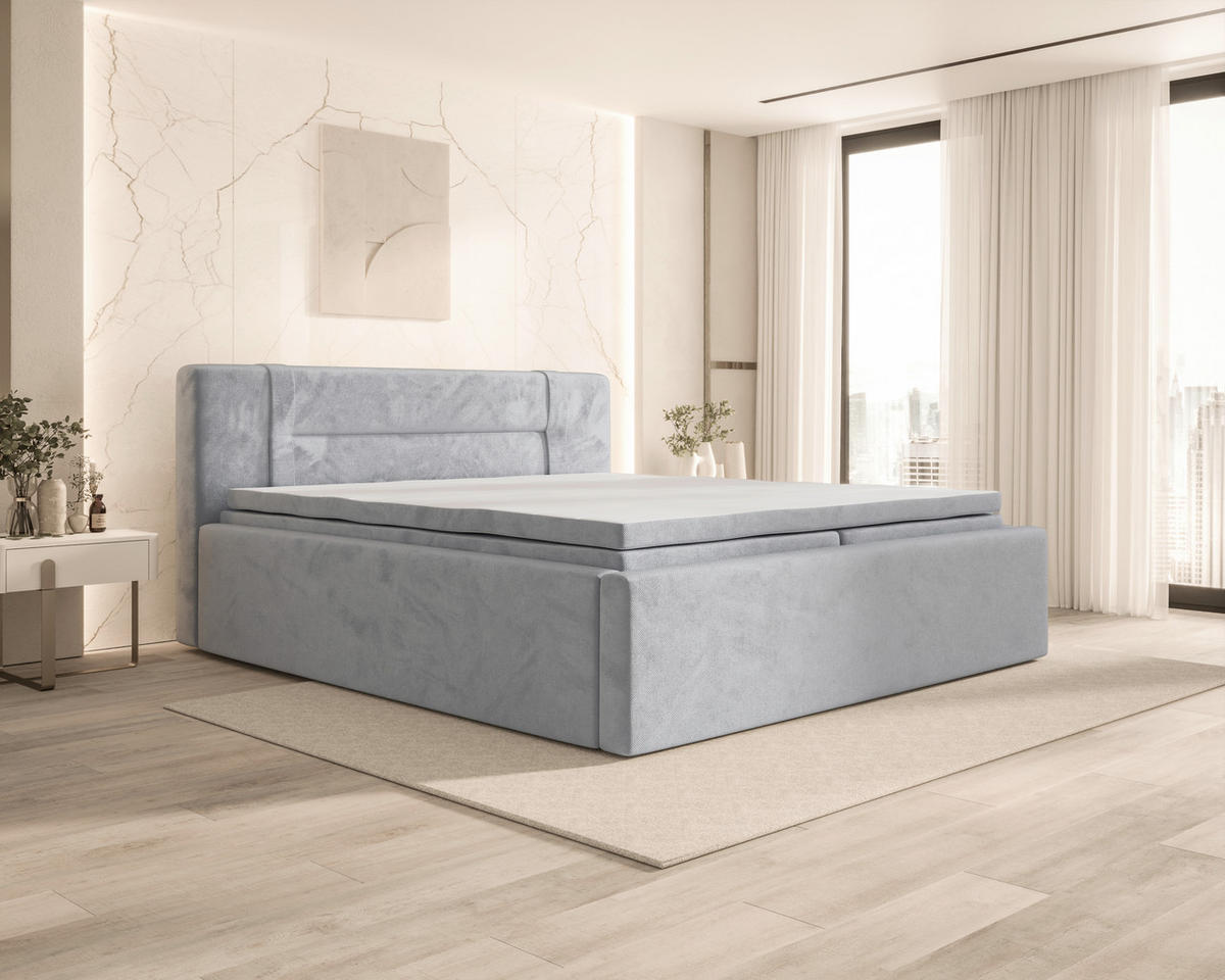 BOXBETT 180/200 cm,  in Grau, Bettkasten, Topper, H2 = mittel  - Grau, MODERN, Textil (180/200cm) - MID.YOU