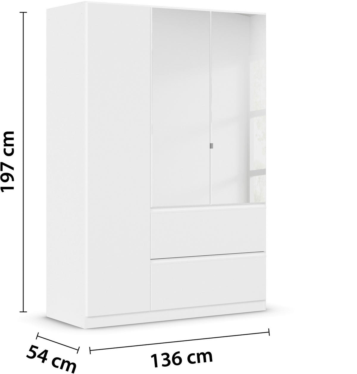 DREHTÜRENSCHRANK in Weiss  - Weiss, Modern, Holzwerkstoff (136/197/54cm) - Rauch Möbel