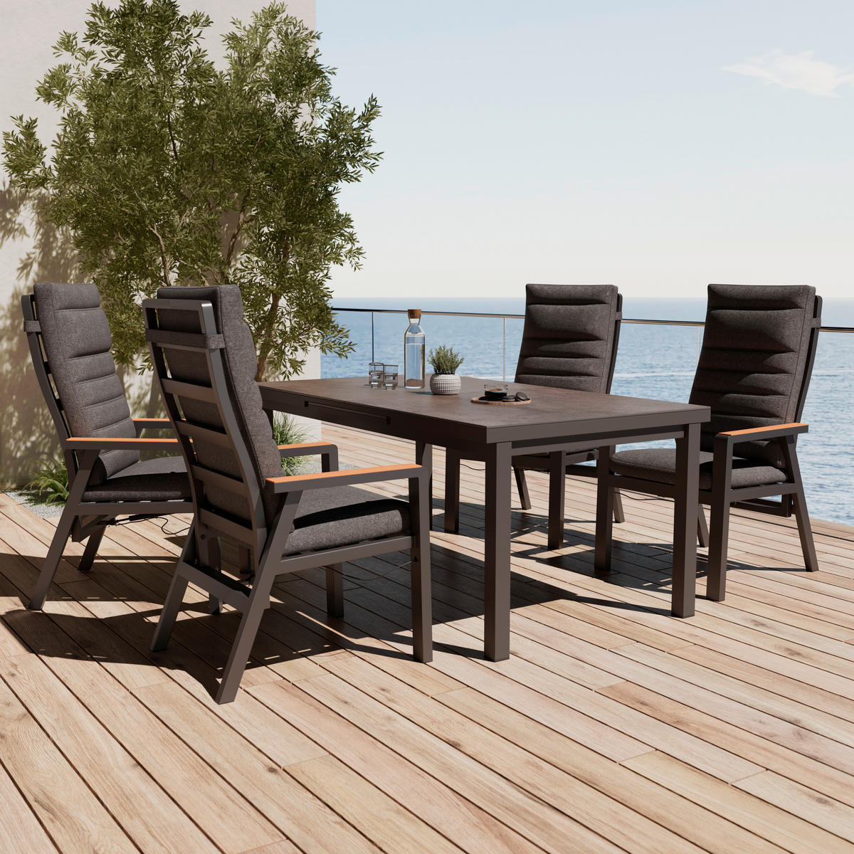 STOL VRTNI     antracit  metal, staklo  - antracit, Moderno, staklo/metal (180-240/75/100cm) - Ambia Garden
