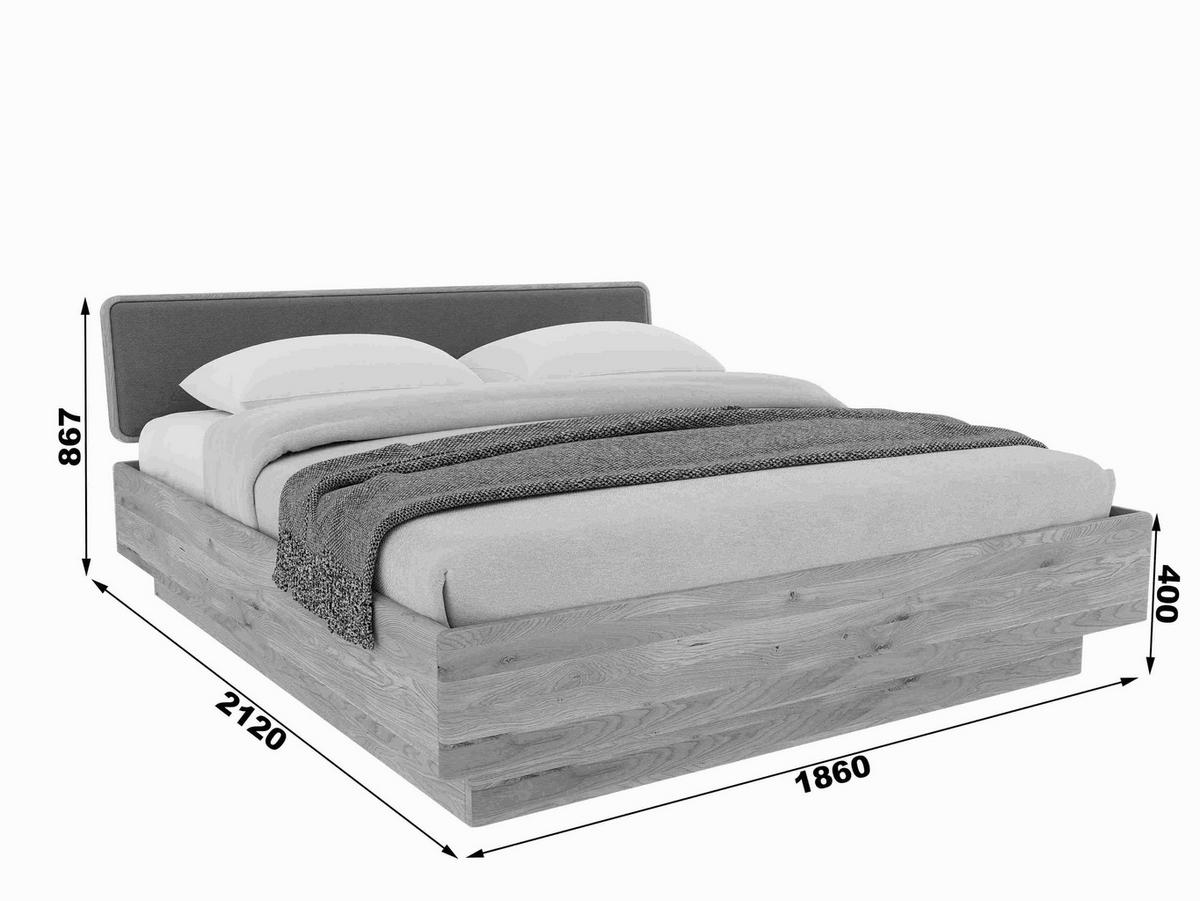BETT in Creme, Wildeiche  - Wildeiche/Eichefarben, MODERN, Holz/Textil (180/200cm) - MID.YOU