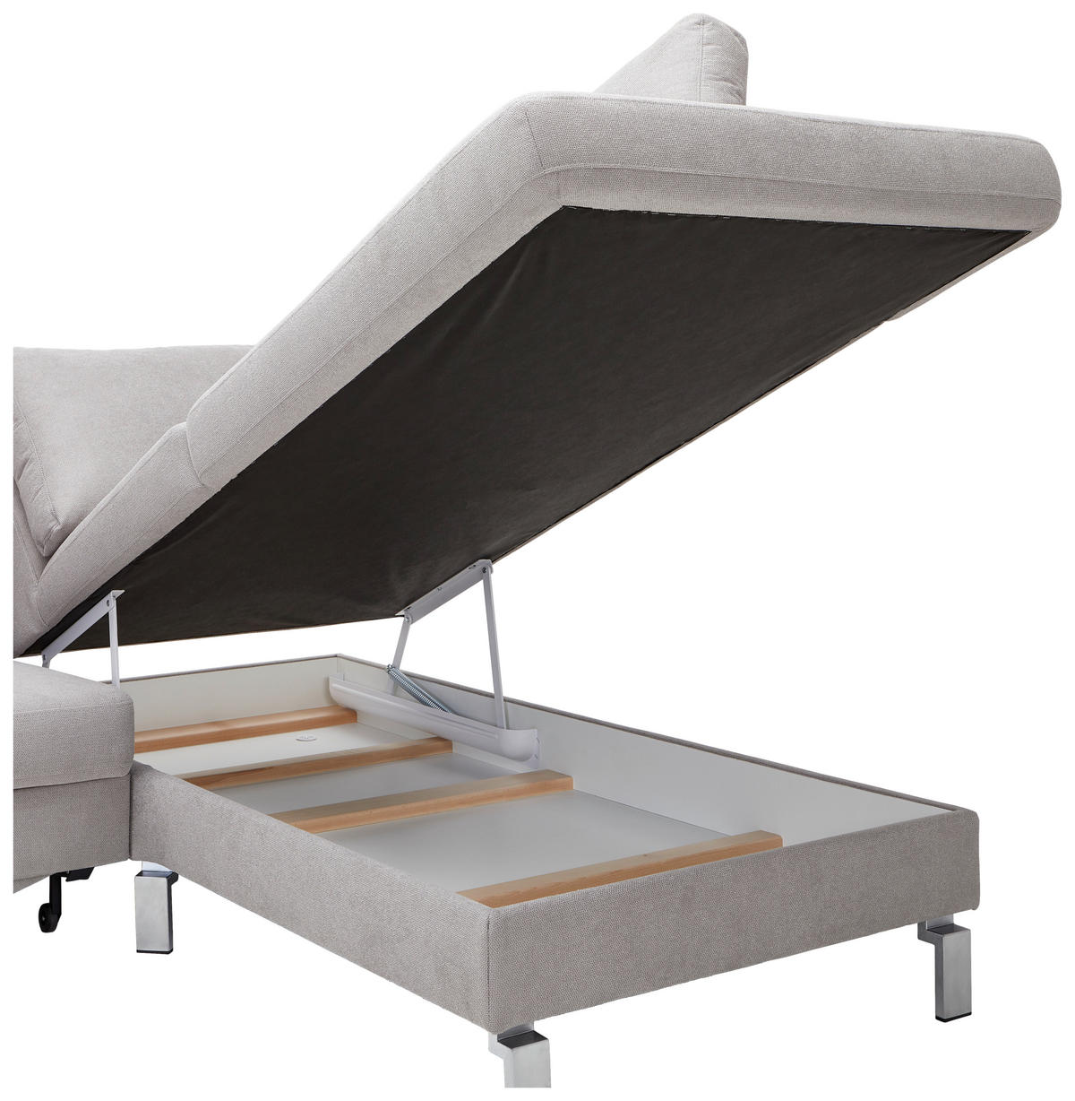 ECKSOFA in Flachgewebe Hellgrau  - Chromfarben/Hellgrau, Design, Textil/Metall (276/200cm) - Hom`in