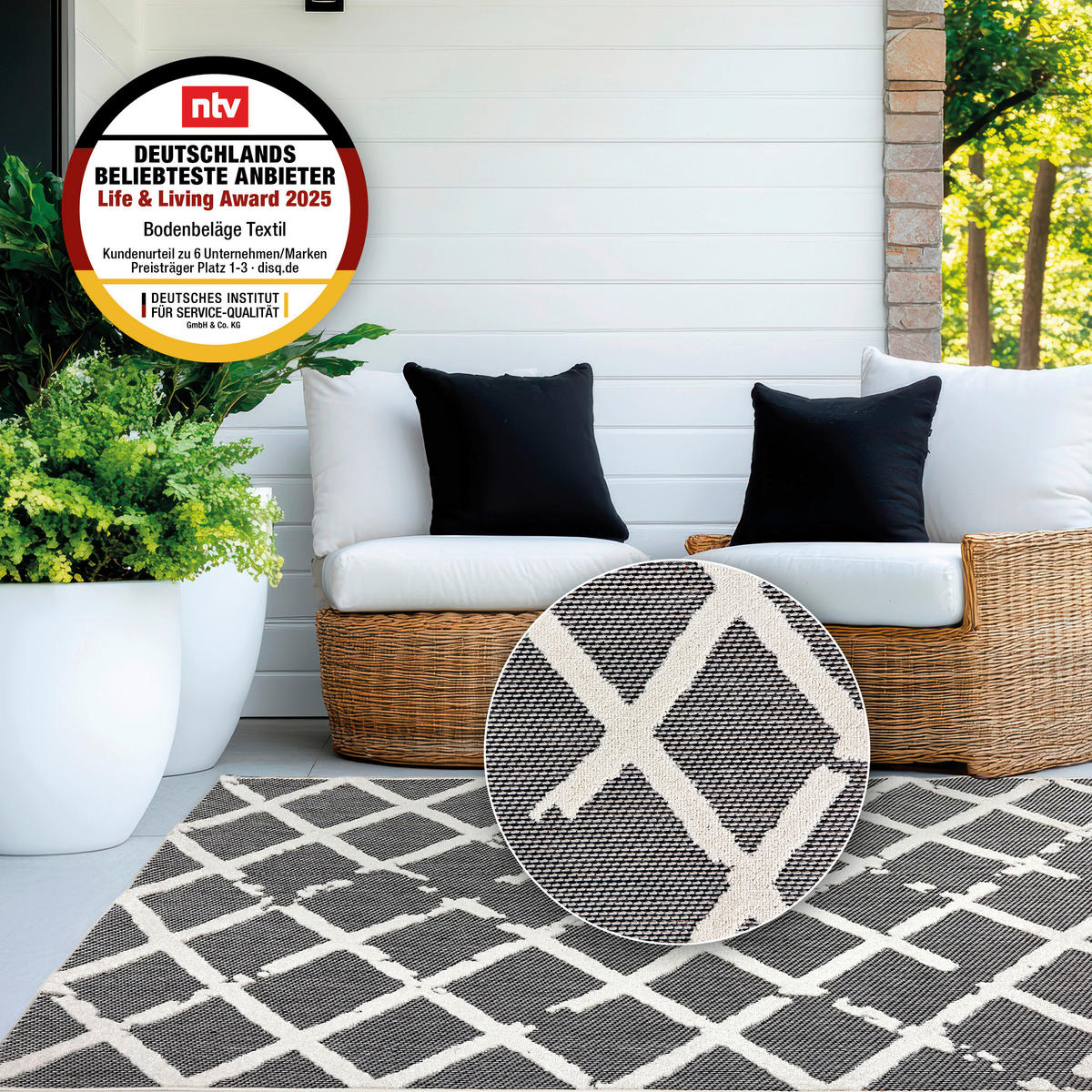 OUTDOORTEPPICH  für Terrasse und Balkon 120/170 cm Serina Grau, Weiß  - Weiß/Grau, Basics, Kunststoff (120/170cm) - Astra