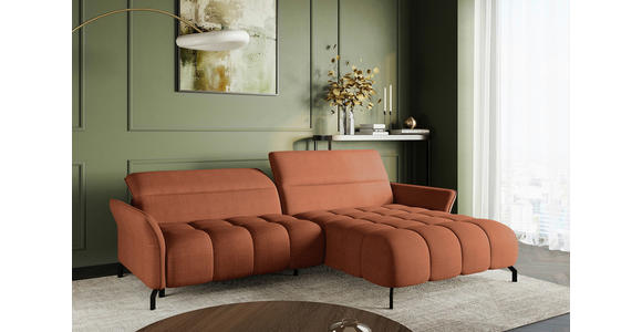 ECKSOFA Rostfarben Flachgewebe Rücken echt, Kopfteilverstellung, Sitztiefenverstellung  - Rostfarben/Schwarz, KONVENTIONELL, Textil/Metall (272/175cm) - Carryhome
