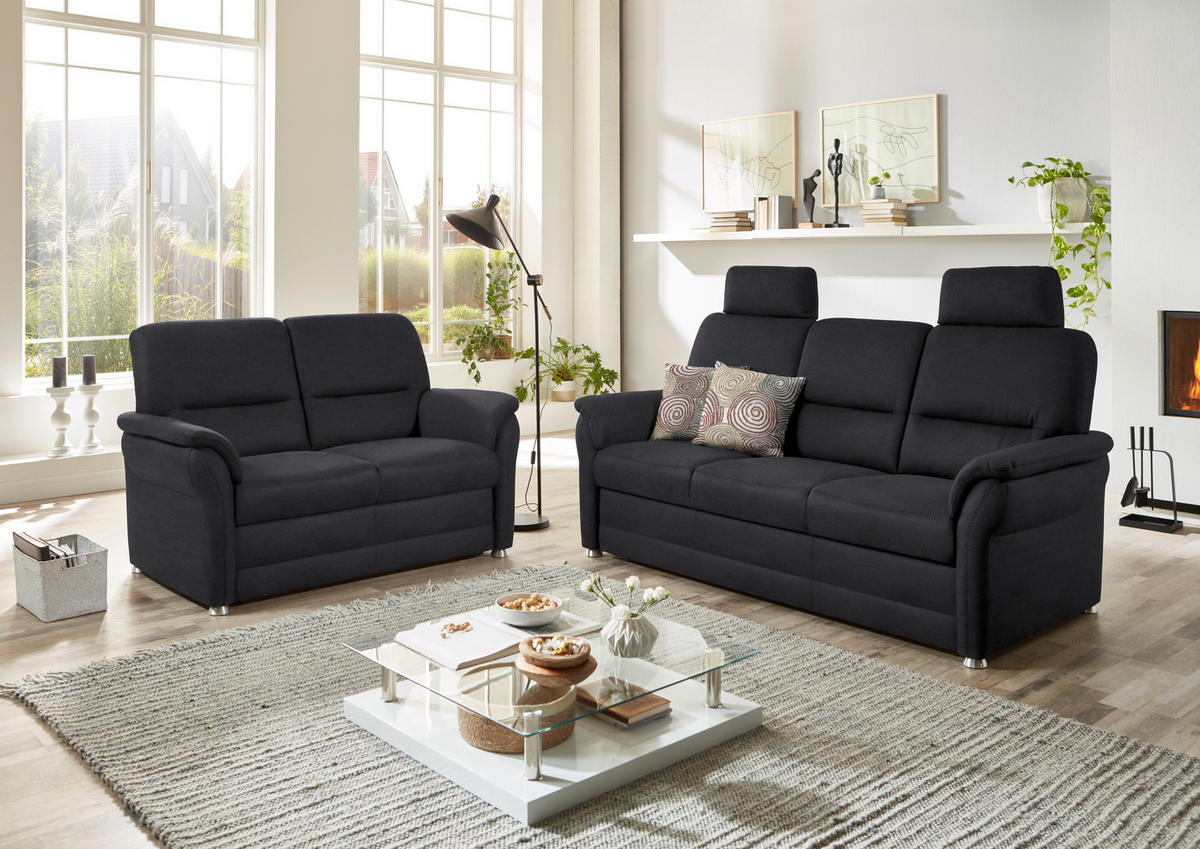 SITZGARNITUR in Mikrofaser Anthrazit  - Anthrazit/Alufarben, KONVENTIONELL, Textil/Metall (192/96/89cm) - Beldomo Comfort