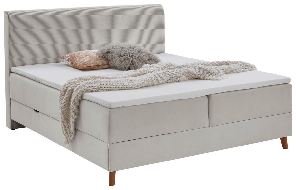 BOXSPRINGBETT 180/200 cm,  in Beige, Bettkasten, Topper, H3 = fest  - Eichefarben/Beige, Design, Holz/Textil (180/200cm) - Boxxx