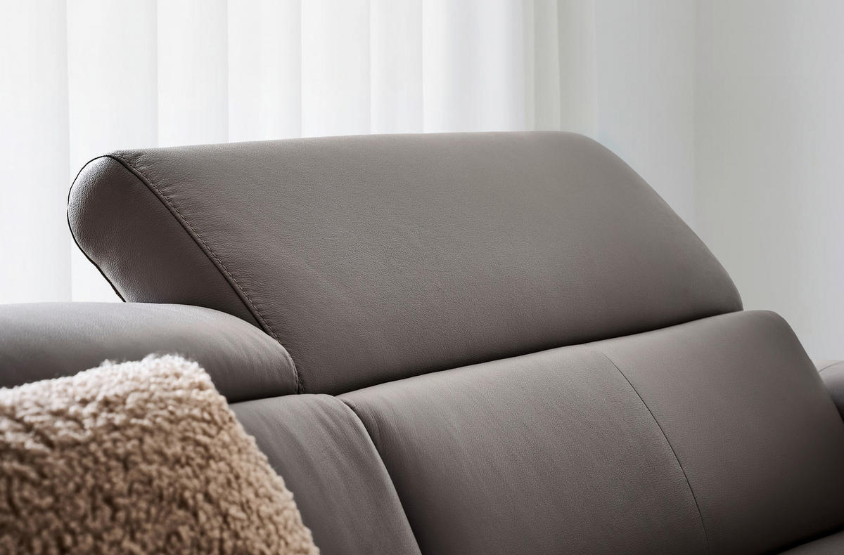 ECKSOFA inkl. Funktion DUA Grau Echtleder  - Chromfarben/Grau, Design, Leder/Metall (293/170cm) - Novel