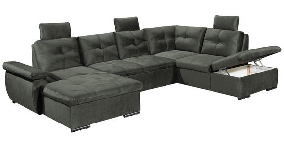 WOHNLANDSCHAFT in Mikrovelours Dunkelgrün - Dunkelgrün/Schwarz, KONVENTIONELL, Kunststoff/Textil (127/334/217cm) - Carryhome