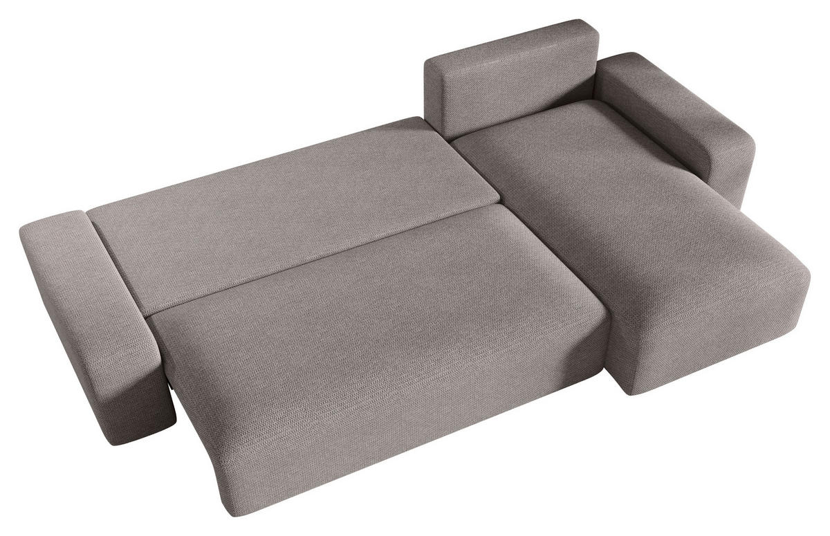 ECKSOFA Hellgrau Bouclé Zierkissen, Rückenkissen, Bettkasten, Schlaffunktion, Rücken echt, Stauraum  - Hellgrau/Schwarz, MODERN, Kunststoff/Textil (248/143cm) - Xora
